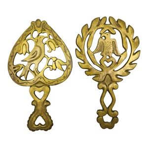 Vintage Brass Trivets Set of 2 Gold Tone Bird Eagle Japan MCM